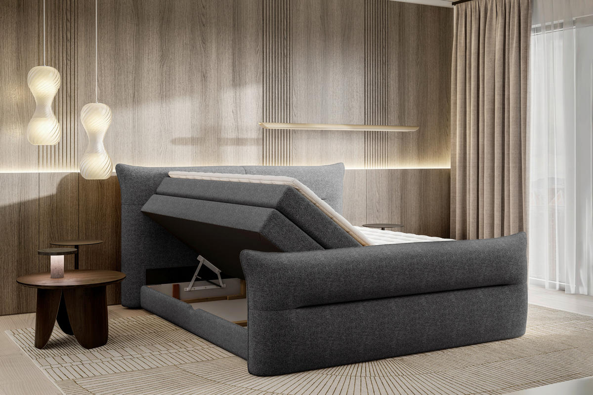 BOXSPRINGBETT 180/200 cm  in Anthrazit  - Anthrazit/Schwarz, Design, Kunststoff/Textil (180/200cm) - Chameo
