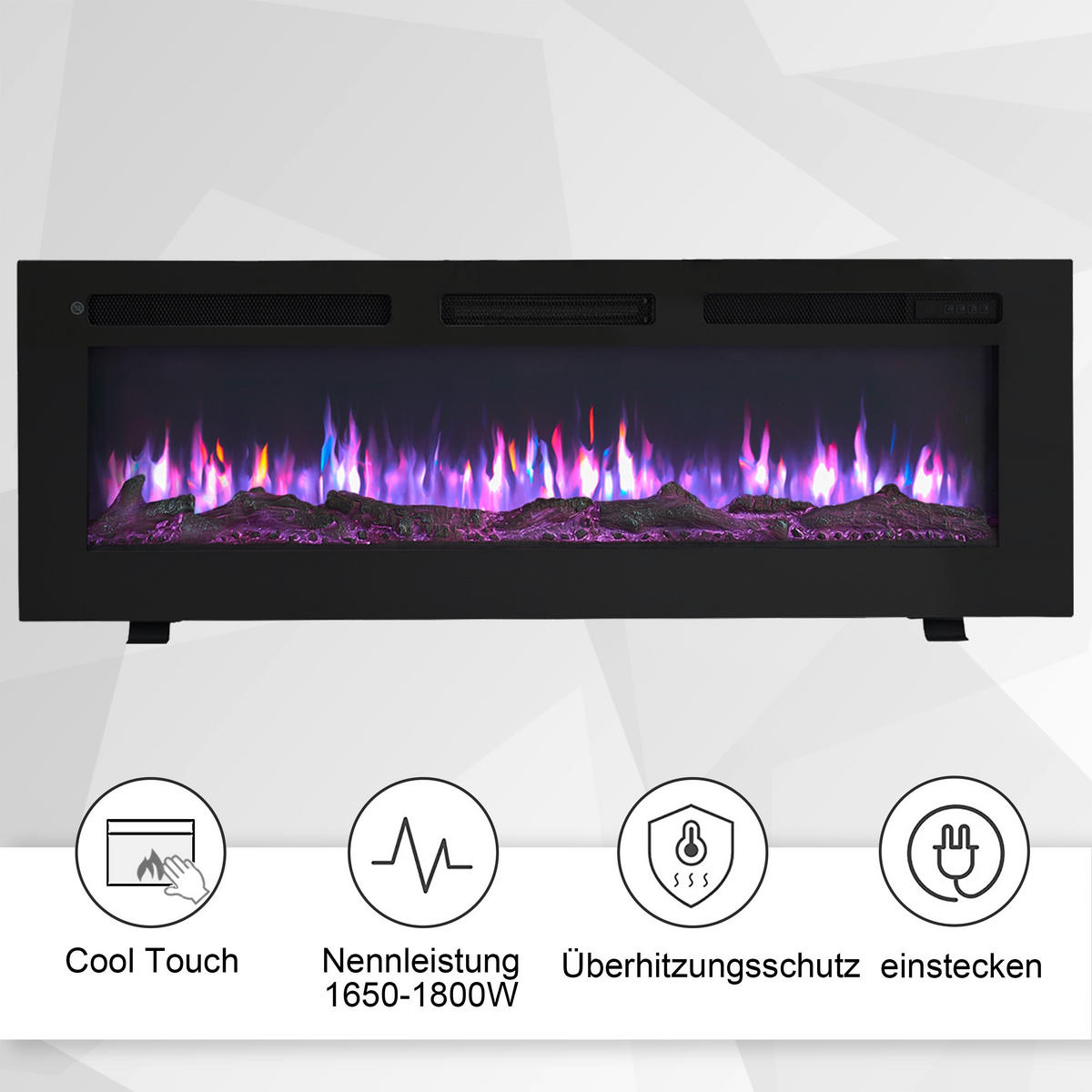 ELEKTROKAMIN - Schwarz, Basics, Holzwerkstoff/Metall (127/43/15cm)