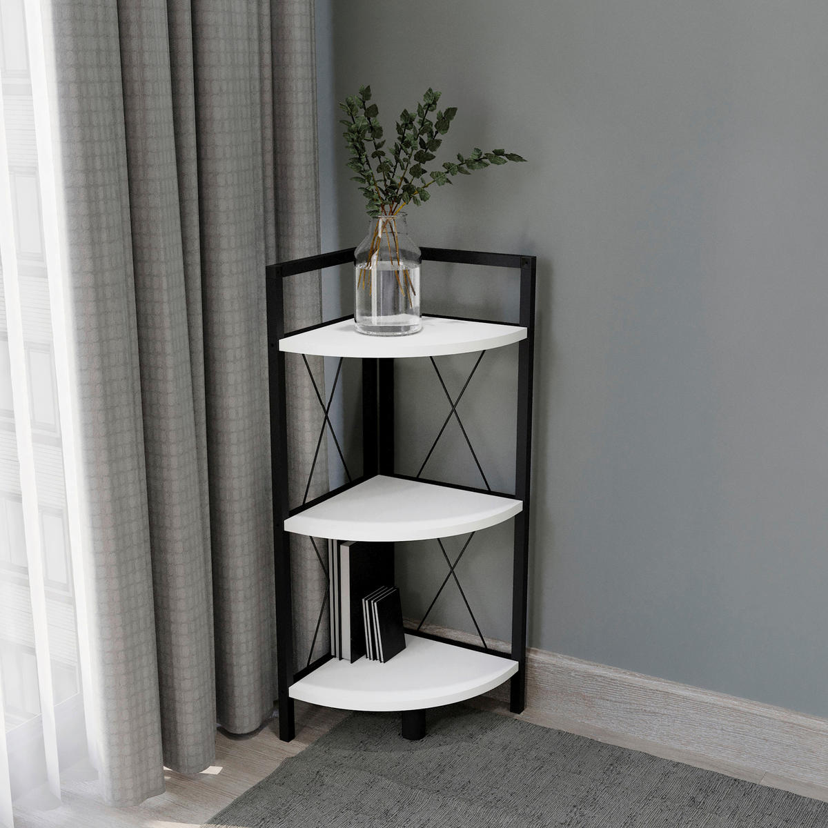 HÖRNHYLLA i 34/87/34 cm vit, svart  - vit/svart, Design, metall/trämaterial (34/87/34cm) - MID.YOU