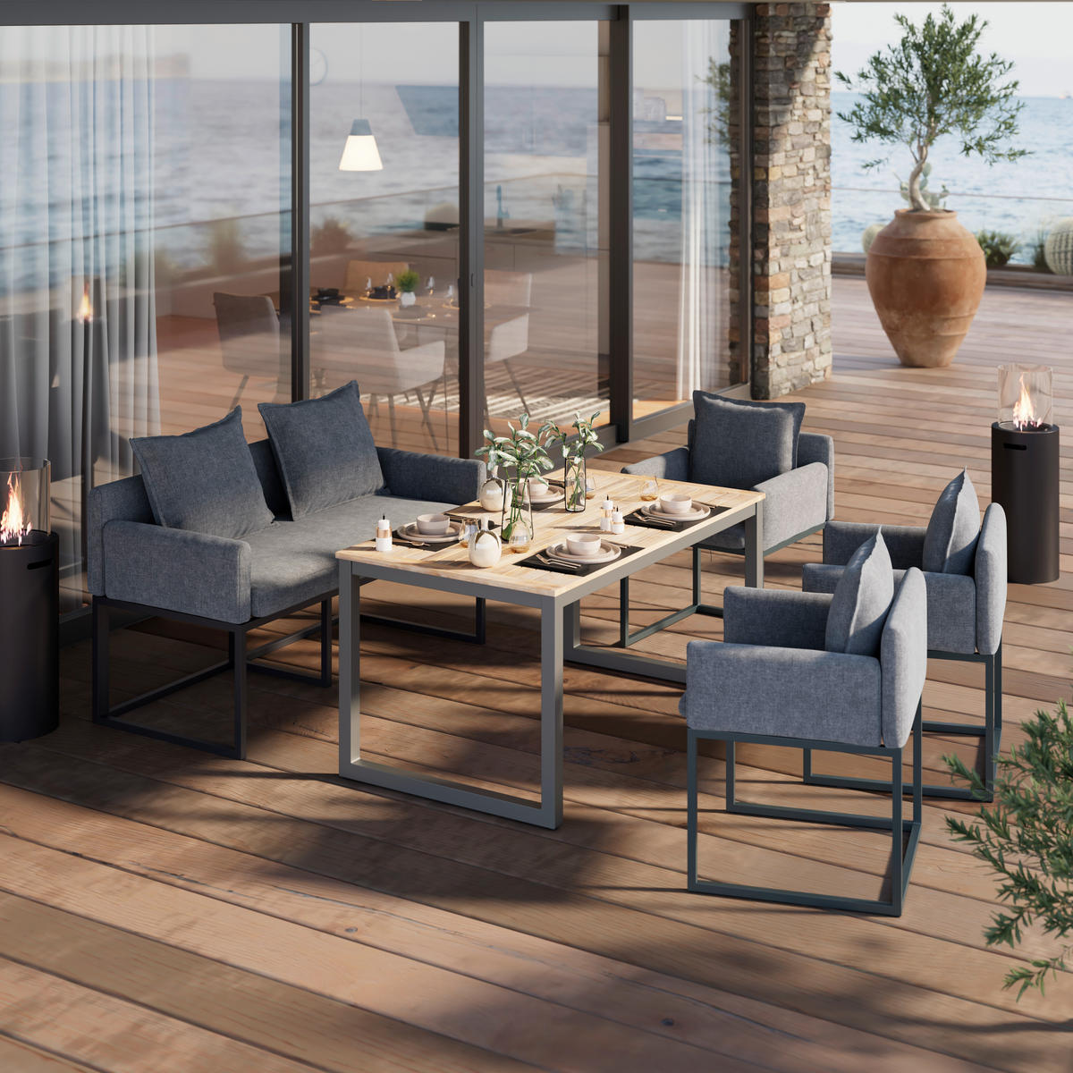 GARTENSESSEL Metall, Textil Dunkelgrau  - Graublau/Dunkelgrau, MODERN, Textil/Metall (63/75/60cm) - Beldano