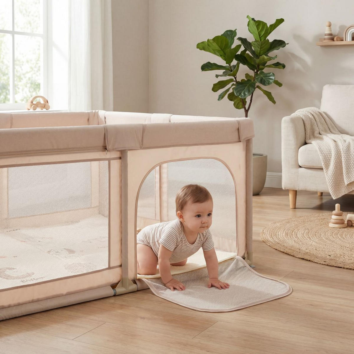 OGRADICA    156/156/68 cm  - bež, Osnovno, metal/tekstil (156/156/68cm) - Fillikid