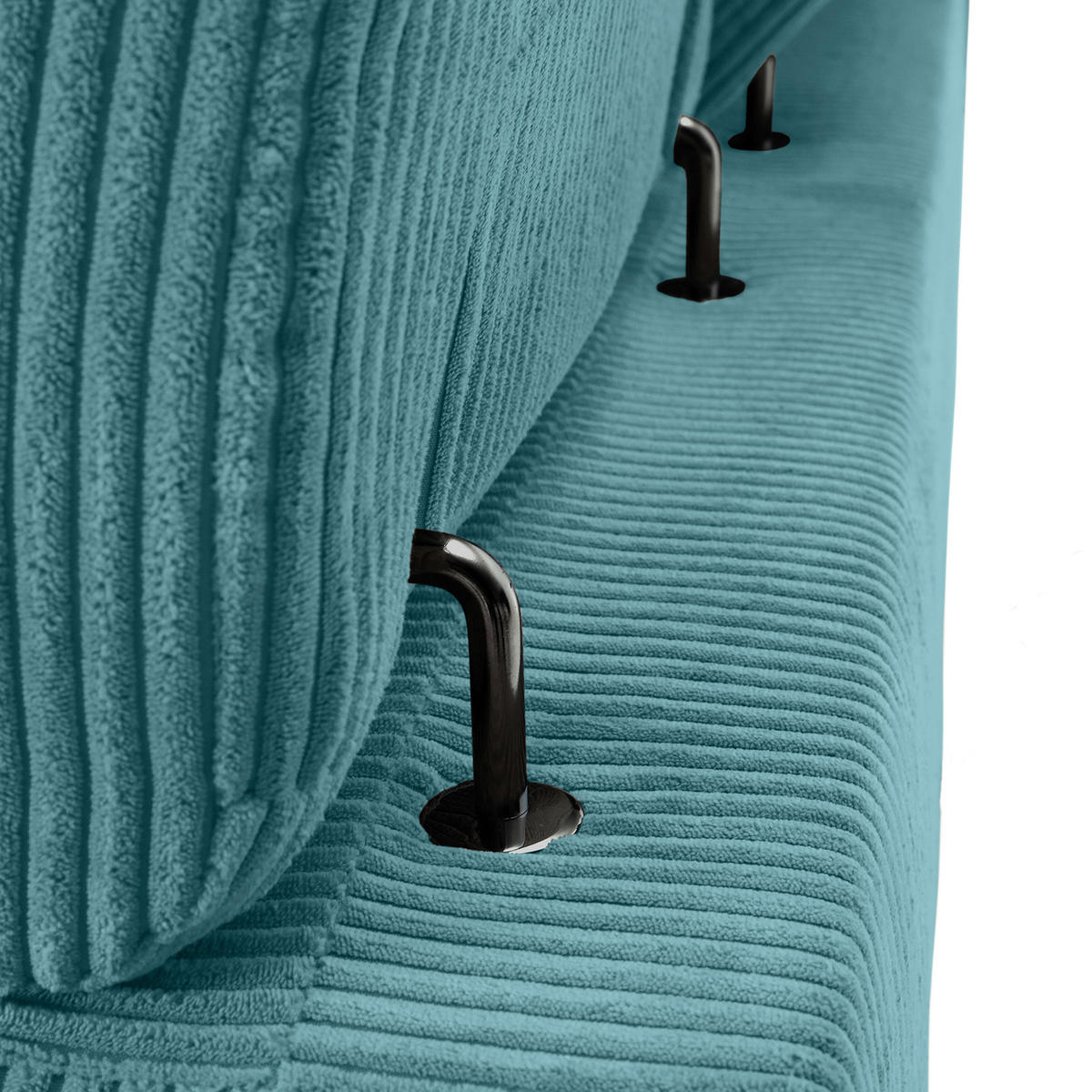 ECKSOFA Petrol Cord Rücken echt, Kopfteilverstellung, Sitzvorzug  - Petrol/Schwarz, KONVENTIONELL, Textil/Metall (170/257cm) - Carryhome
