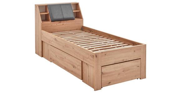 STAURAUMBETT 90/200 cm in Eiche Artisan - Eiche Artisan/Grau, KONVENTIONELL, Holzwerkstoff/Textil (90/200cm) - Carryhome