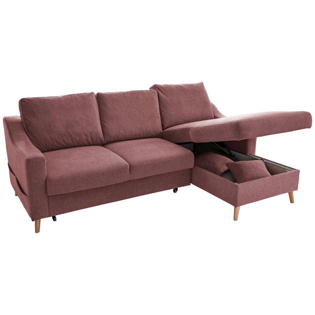Thumbnail - P & B Ecksofa, Rosa, Textil, Buche, massiv, Struktur, 4-Sitzer, Füllung: Schaumstoff, Ottomane rechts, L-Form, 228x150 c...
