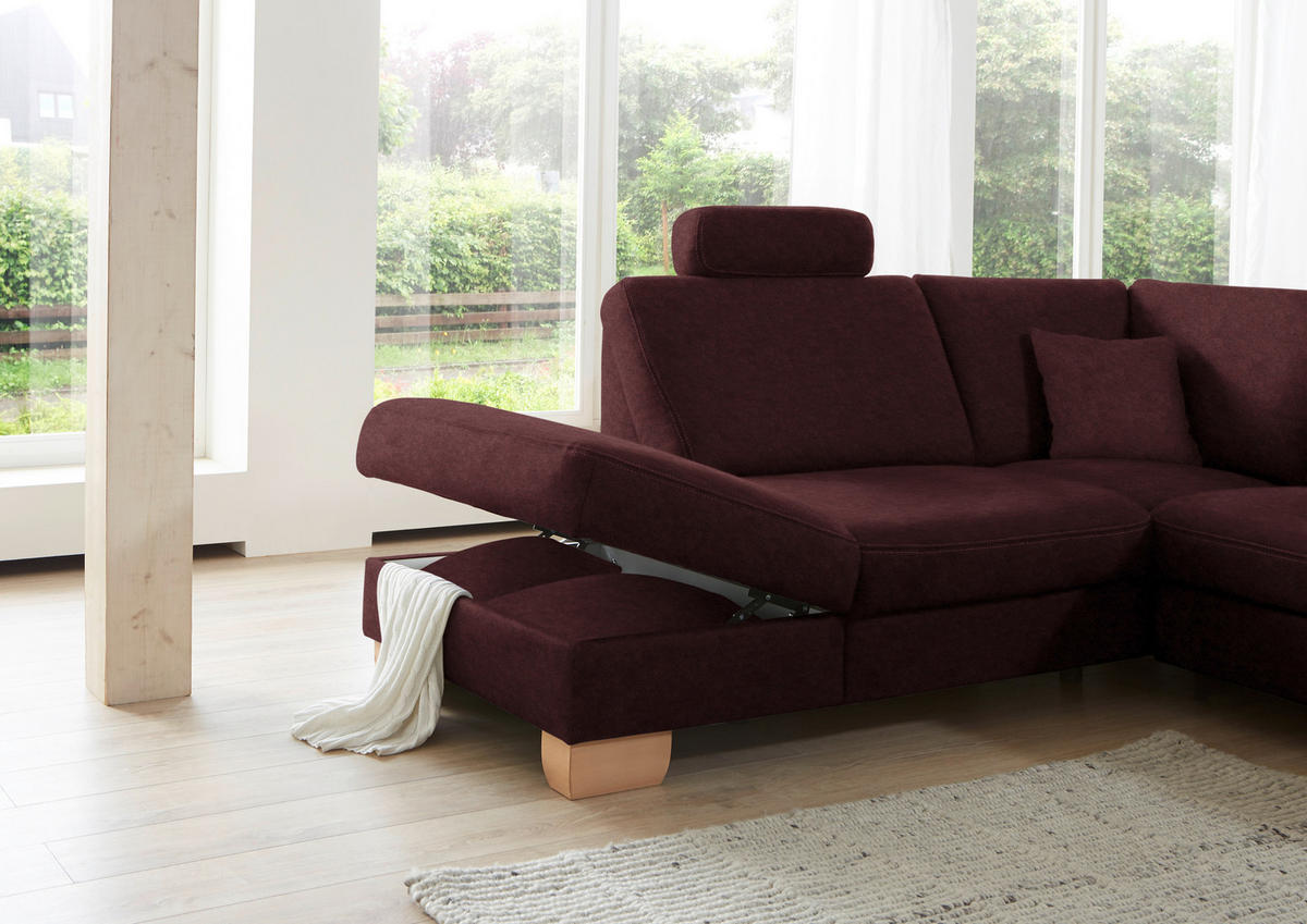 ECKSOFA in Mikrofaser Weinrot  - Wildeiche/Beige, Konventionell, Holz/Textil (236/286cm) - Voleo