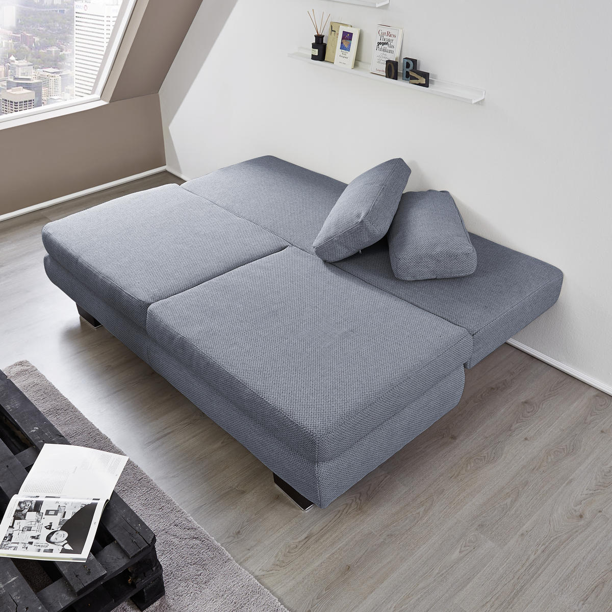 SCHLAFSOFA  mit Fußauswahl, Stoffauswahl, Schlafen auf Sitzhöhe, Rücken echt Blau, Grau  - Wengefarben/Blau, Design, Holz/Textil (203/94/100cm) - Novel