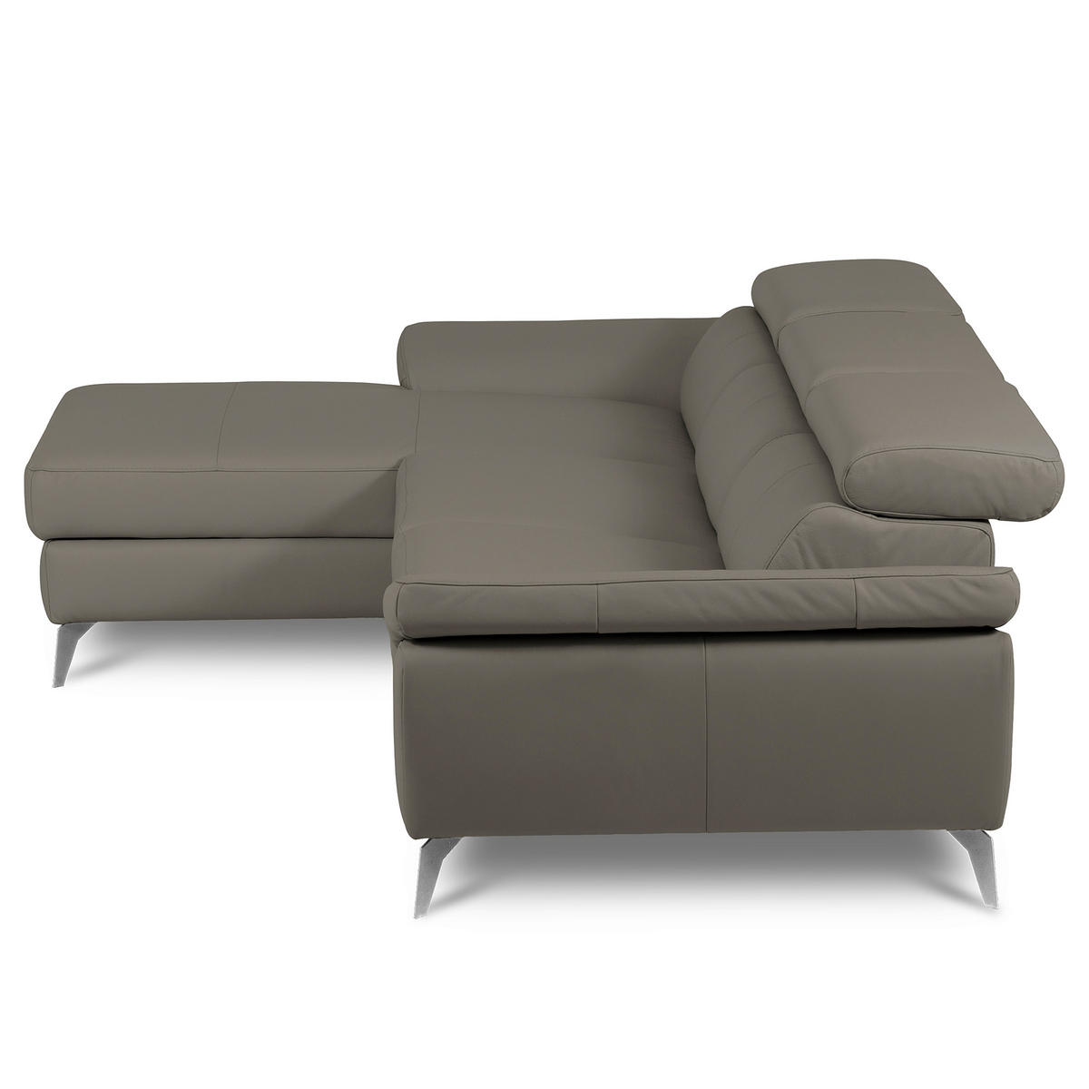ECKSOFA SONO Schlammfarben Echtleder Lederlook Armteilverstellung, Kopfteilverstellung  - Chromfarben/Schlammfarben, Design, Leder/Textil (179/252cm) - Livetastic
