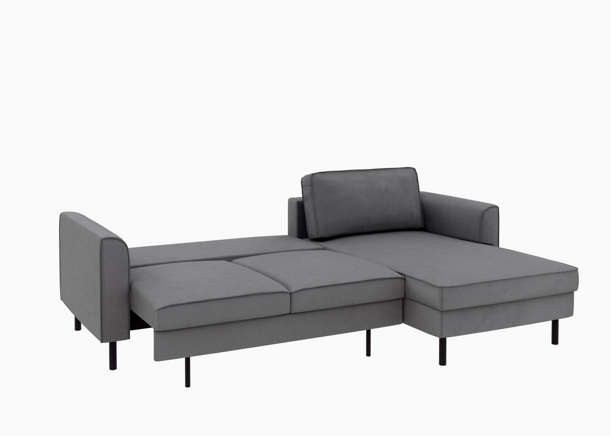 ECKSCHLAFSOFA  mit Bettkasten erhältlich, Sitzqualitäten, Schlafen auf Sitzhöhe, Bettfunktion erhältlich, Rücken echt, Armteil links, Armteil rechts Struktur Anthrazit  - Anthrazit/Schwarz, MODERN, Textil/Metall (232/161cm) - Trendmanufaktur