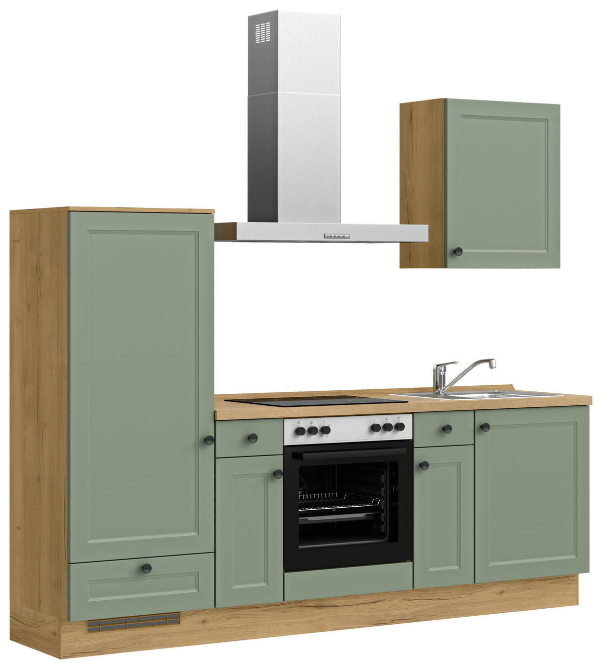 BUCĂTĂRIE FĂRĂ ELECTROCASNICE  - verde/culoare lemn stejar, Modern, metal/material pe bază de lemn (240cm) - Nobilia