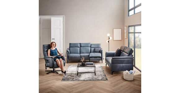 TRAPEZSOFA in Echtleder Graublau - Graublau/Schwarz, KONVENTIONELL, Leder/Metall (221/103/95cm) - Dieter Knoll