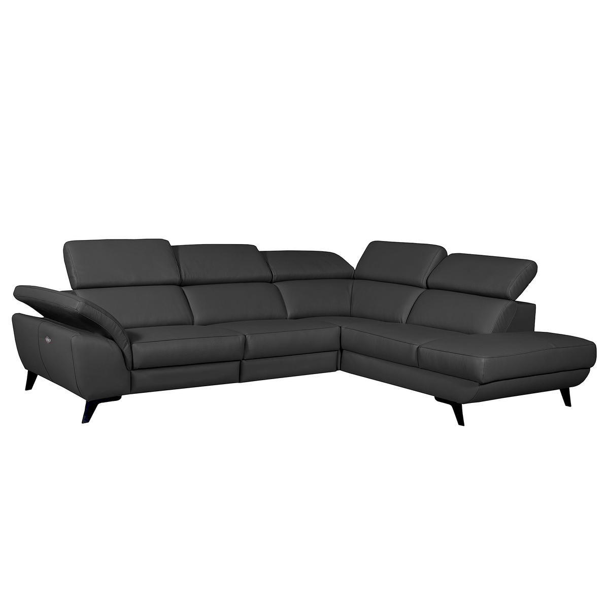 ECKSOFA DALLAS in Echtleder Schwarz  283/228 cm  - Schwarz, Design, Leder/Metall (283/228cm) - Livetastic