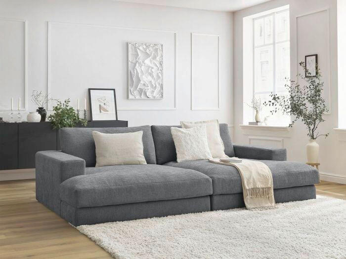 BIGSOFA LEONARD Struktur Dunkelgrau  - Dunkelgrau/Schwarz, MODERN, Kunststoff/Textil (274/77/159cm)