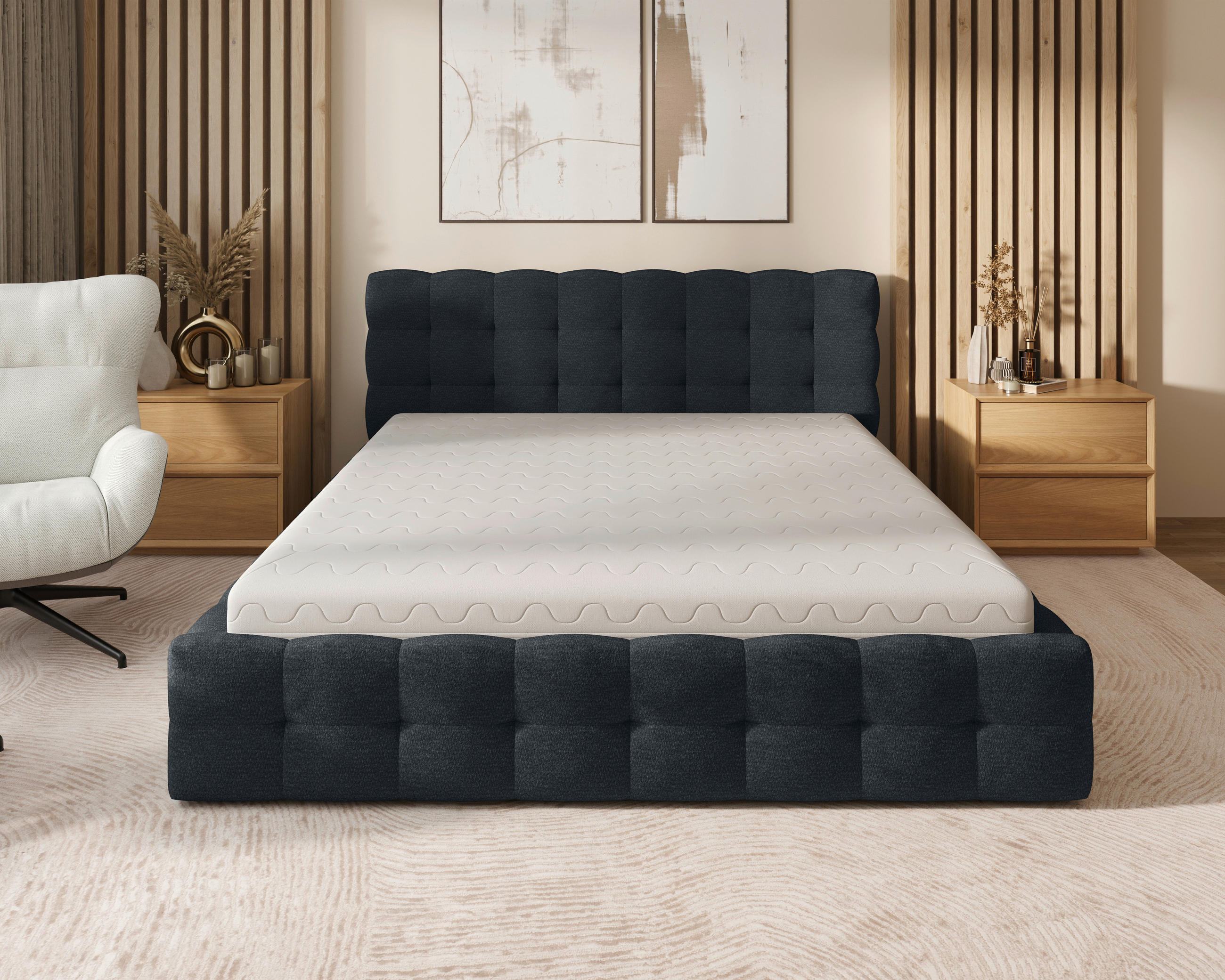 POLSTERBETT 180/200 cm,  in Anthrazit, gepolstertes Kopfteil, Bettkasten,  - Anthrazit/Schwarz, MODERN, Holz/Kunststoff (180/200cm) - Chameo