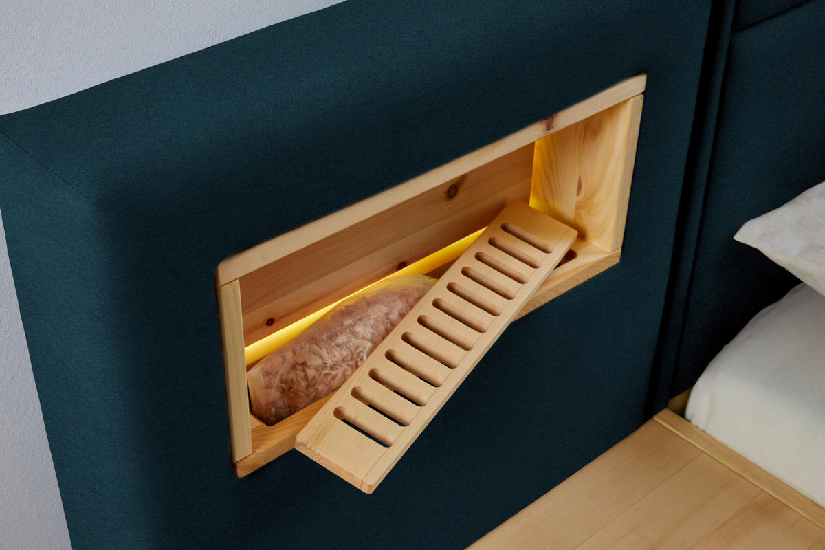 BOXSPRINGBETT 180/200 cm,  in Eichefarben, Blau, Matratze, Topper, H3 = fest  - Blau/Eichefarben, Natur, Holz/Textil (180/200cm) - Valnatura