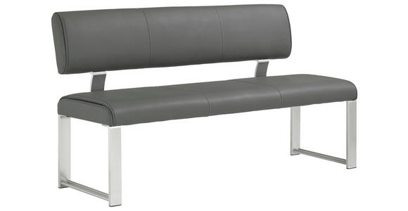 SITZBANK in Grau, Edelstahlfarben - Edelstahlfarben/Grau, Design, Leder/Metall (180cm) - Dieter Knoll