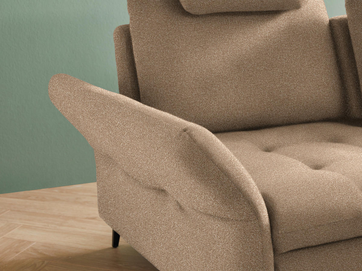 ECKSOFA in Bouclé Hellbraun  - Hellbraun/Schwarz, Natur, Textil/Metall (288/233cm) - Valnatura
