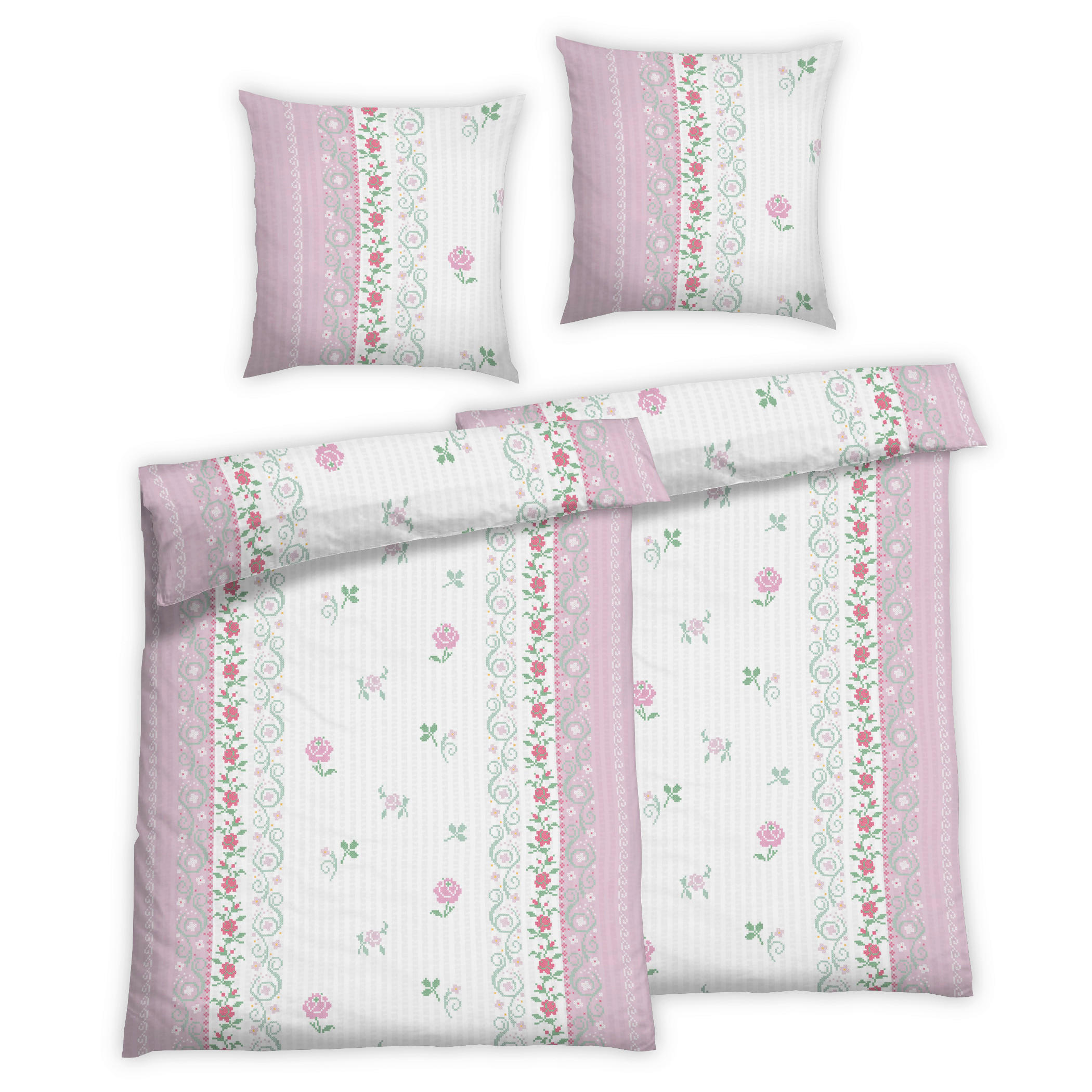 BETTWÄSCHE 4-teilig Seersucker 135/200 cm  - Rosa, Basics, Textil (135/200cm) - Florella