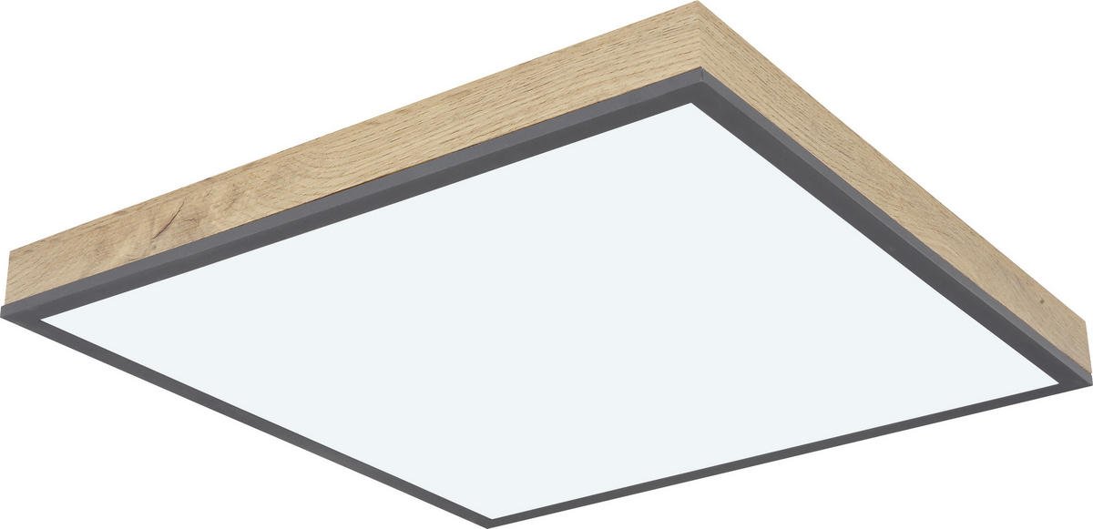 STROPNÉ LED SVIETIDLO, 45/45/7,6 cm - grafitová/opálová, Natur, kov/kompozitné drevo (45/45/7,6cm) - Novel