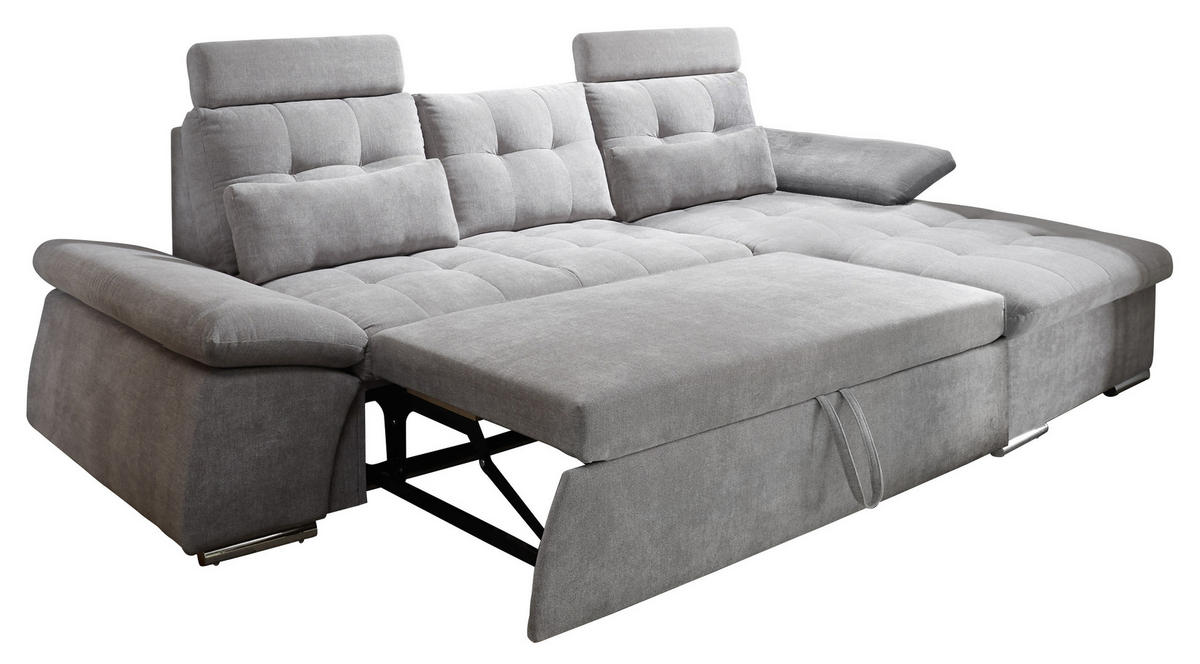ECKSOFA in Mikrovelours Schlammfarben  - Schlammfarben/Silberfarben, Konventionell, Holzwerkstoff/Kunststoff (268/170cm) - MID.YOU