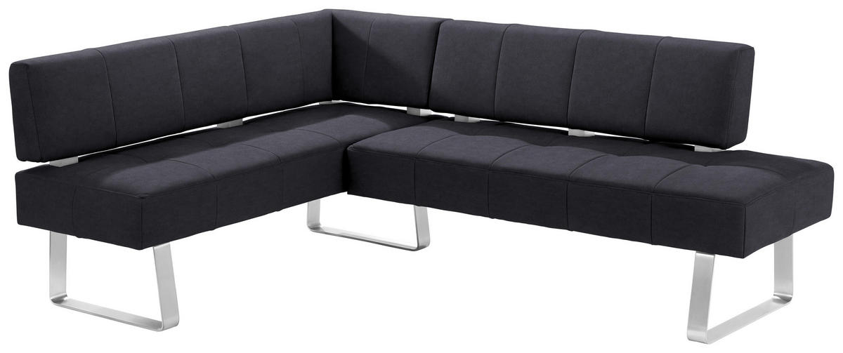 ECKBANK 165/227 cm Mikrofaser Schwarz, Edelstahlfarben Metall   - Edelstahlfarben/Schwarz, Design, Textil/Metall (165/227cm) - Moderano