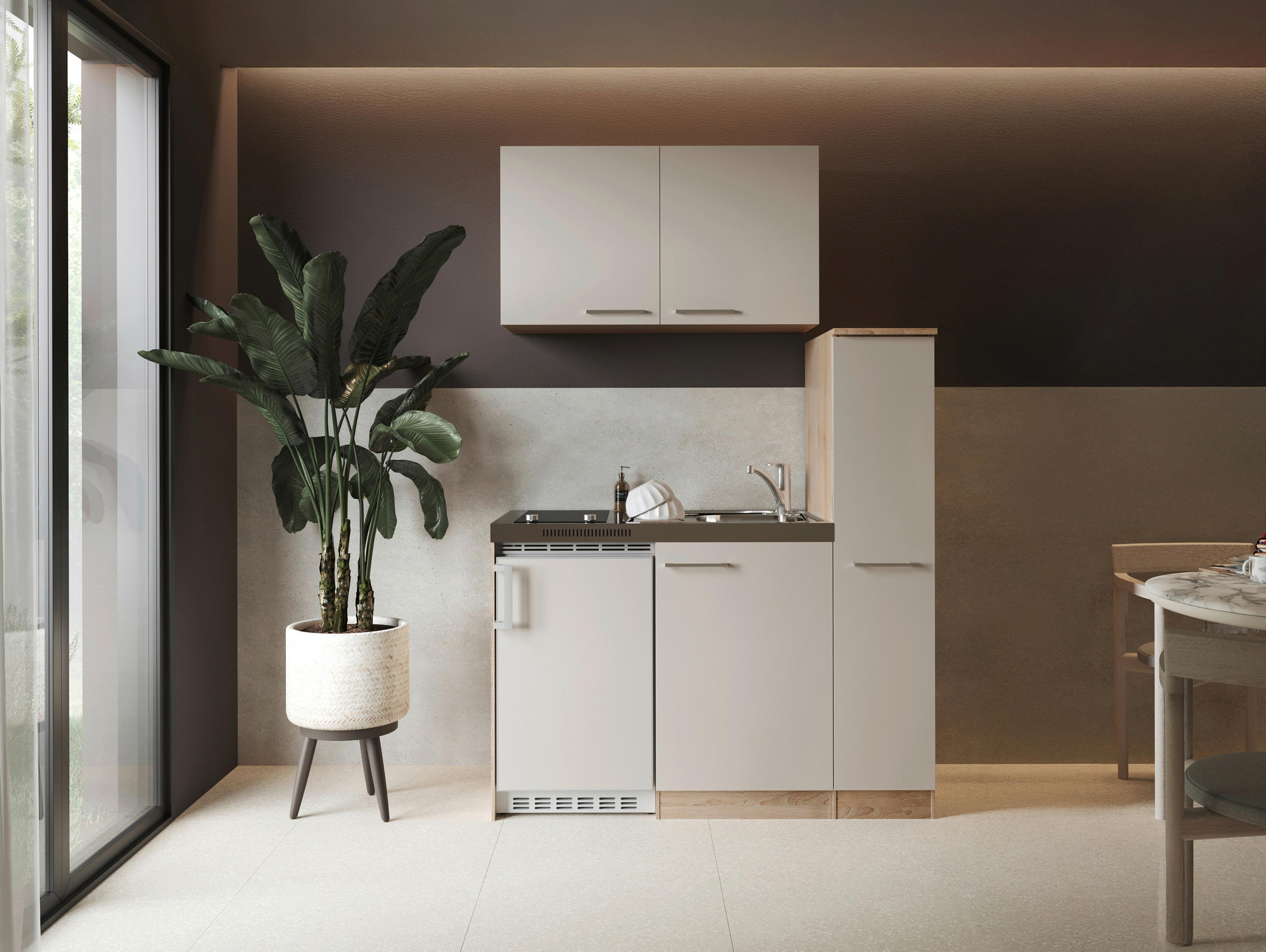 MINIKÜCHE Levin 130 cm  in Kaschmir  - Kaschmir/Eichefarben, Trend, Holzwerkstoff/Kunststoff (130cm) - Respekta