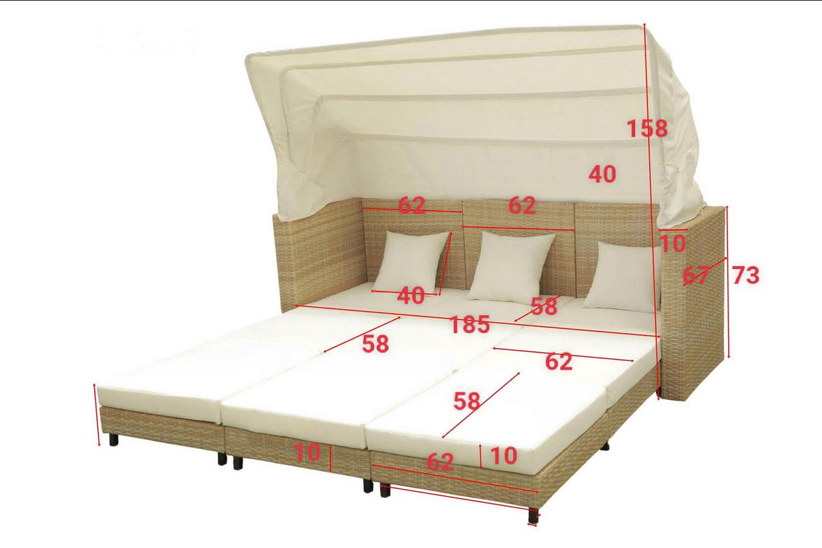 LOUNGEGARNITUR   200/68/73-159 cm  - Beige/Creme, Modern, Kunststoff/Textil (200/68/73-159cm) - Ambia Garden