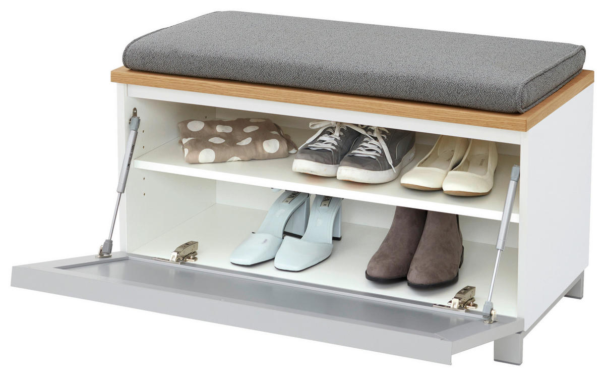 GARDEROBENBANK 84/45/40 cm  - Weiss/Eichefarben, Design, Glas/Holz (84/45/40cm) - Novel