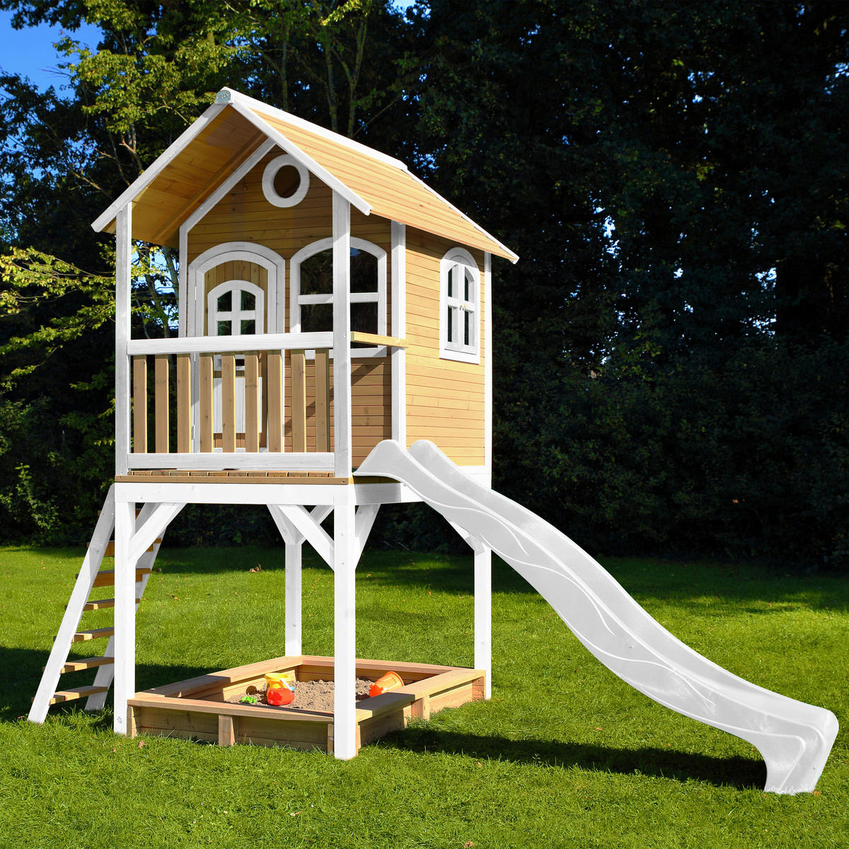 SPIELHAUS SARAH 370/291/191 cm  - Braun/Weiß, KONVENTIONELL, Holz/Kunststoff (370/291/191cm) - Ambia Garden