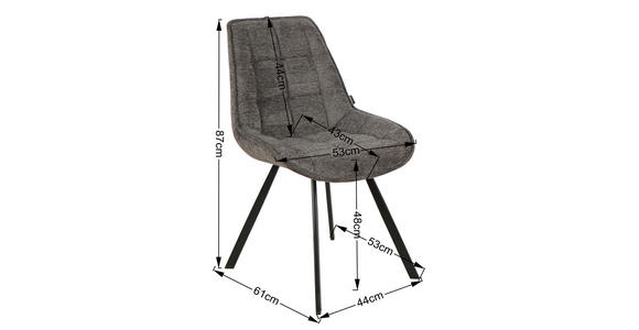 STUHL Webstoff Anthrazit, Schwarz - Anthrazit/Schwarz, Design, Textil/Metall (53/87/61cm) - Carryhome