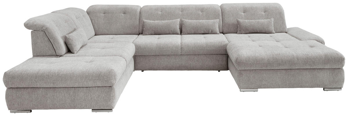 WOHNLANDSCHAFT Silberfarben Chenille  - Chromfarben/Silberfarben, Design, Textil/Metall (254/376/195cm) - Livetastic