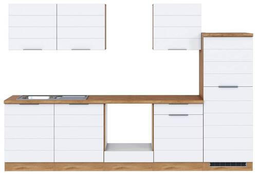 KÜCHENLEERBLOCK 300 cm in Weiß, Eiche Wotan - Eiche Wotan/Weiß, Design, Holzwerkstoff/Metall (300cm) - Held