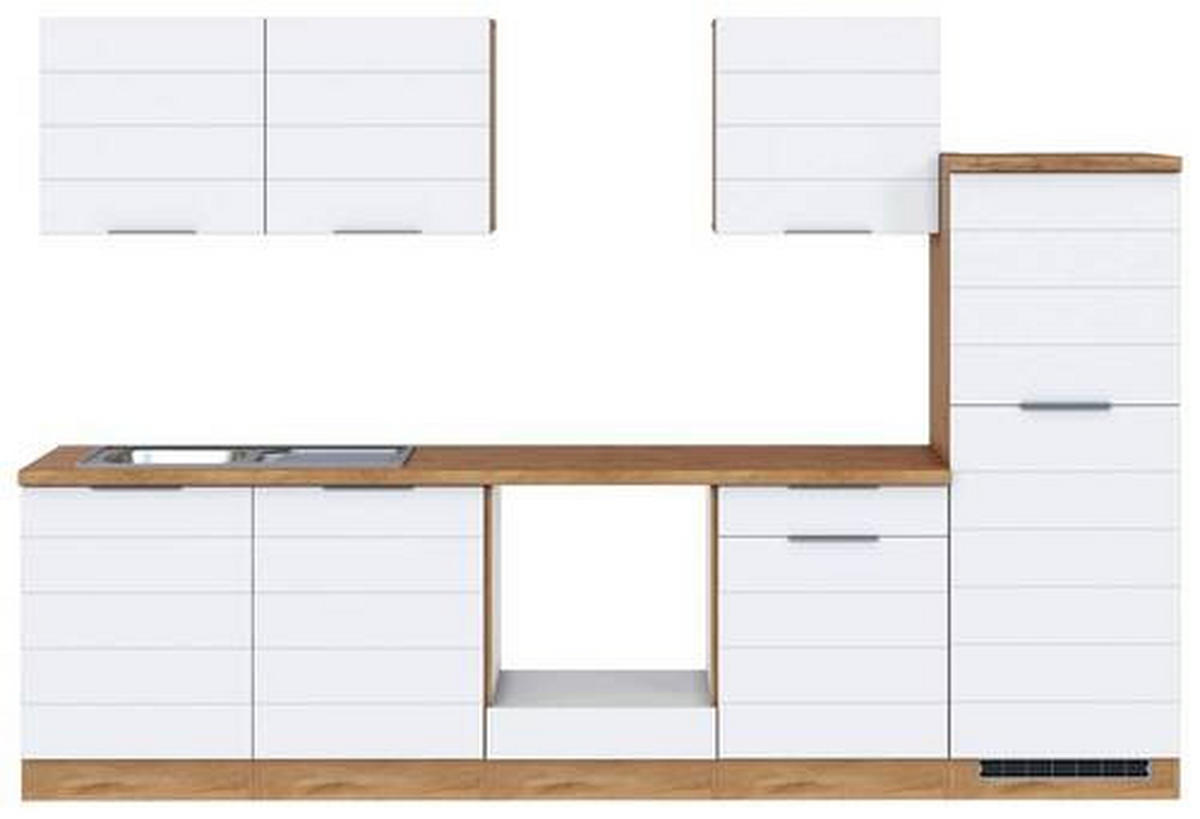 KÜCHENLEERBLOCK 300 cm   in Weiss, Eiche Wotan  - Weiss/Eiche Wotan, Design, Holzwerkstoff/Metall (300cm) - Held