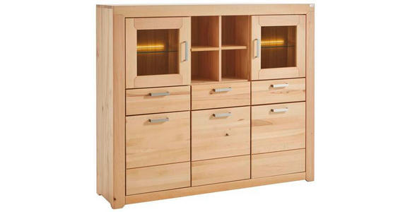 HIGHBOARD 160/136/40 cm  - Silberfarben/Buchefarben, Natur, Glas/Holz (160/136/40cm) - Cantus