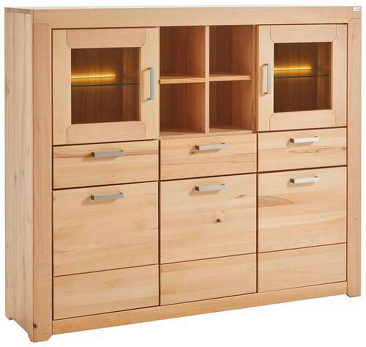 HIGHBOARD  in 160/136/40 cm  - Silberfarben/Buchefarben, Natur, Glas/Holz (160/136/40cm) - Cantus