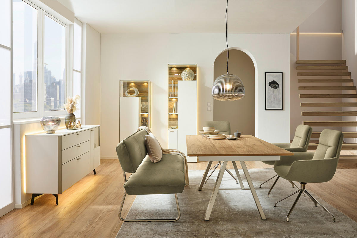 SITZBANK 200/87/67 cm  in Edelstahlfarben, Hellbraun  - Hellbraun/Edelstahlfarben, Design, Textil/Metall (200/87/67cm) - Venjakob