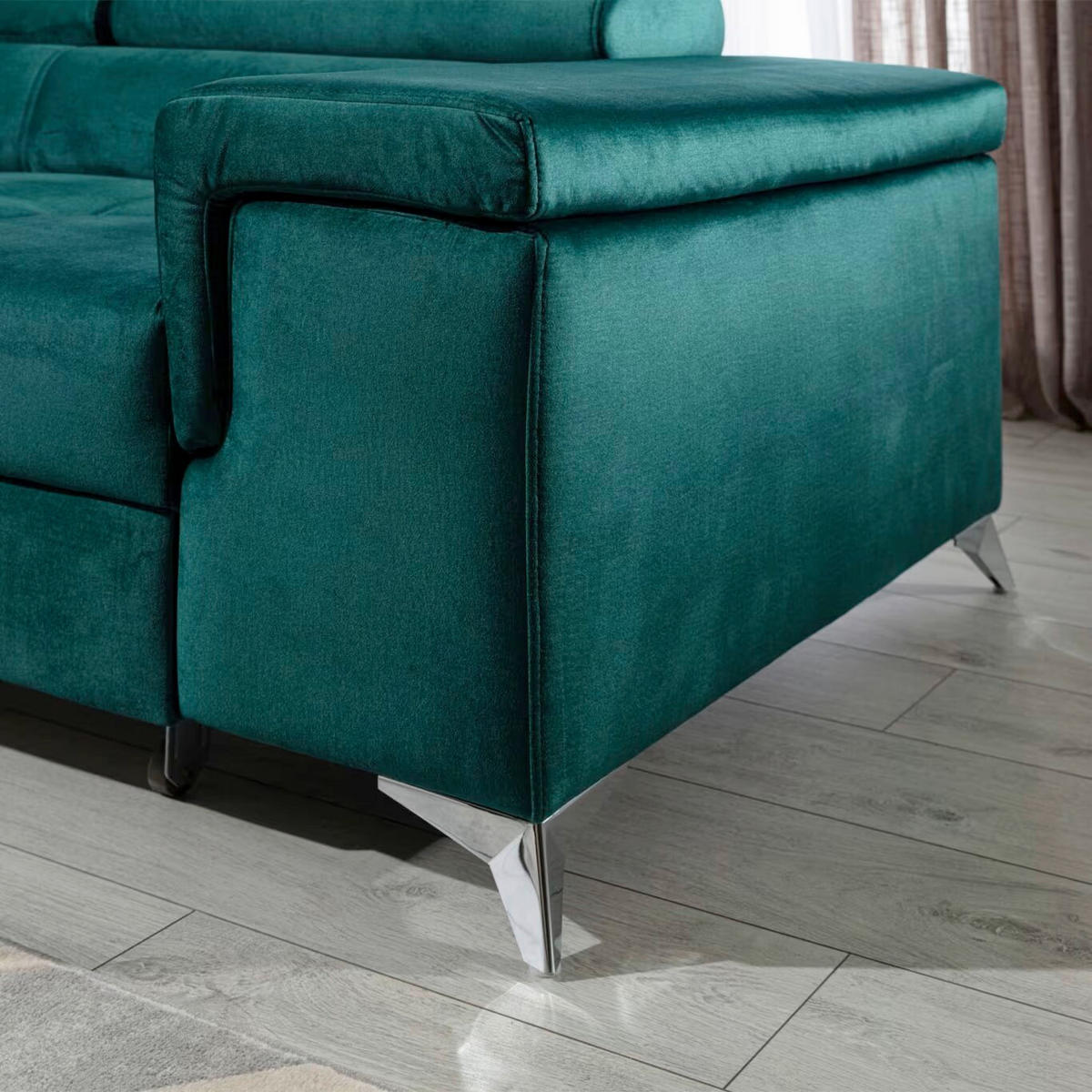 ECKSOFA in Samt Grün  205/281 cm  - Silberfarben/Grün, Design, Textil/Metall (205/281cm) - MID.YOU