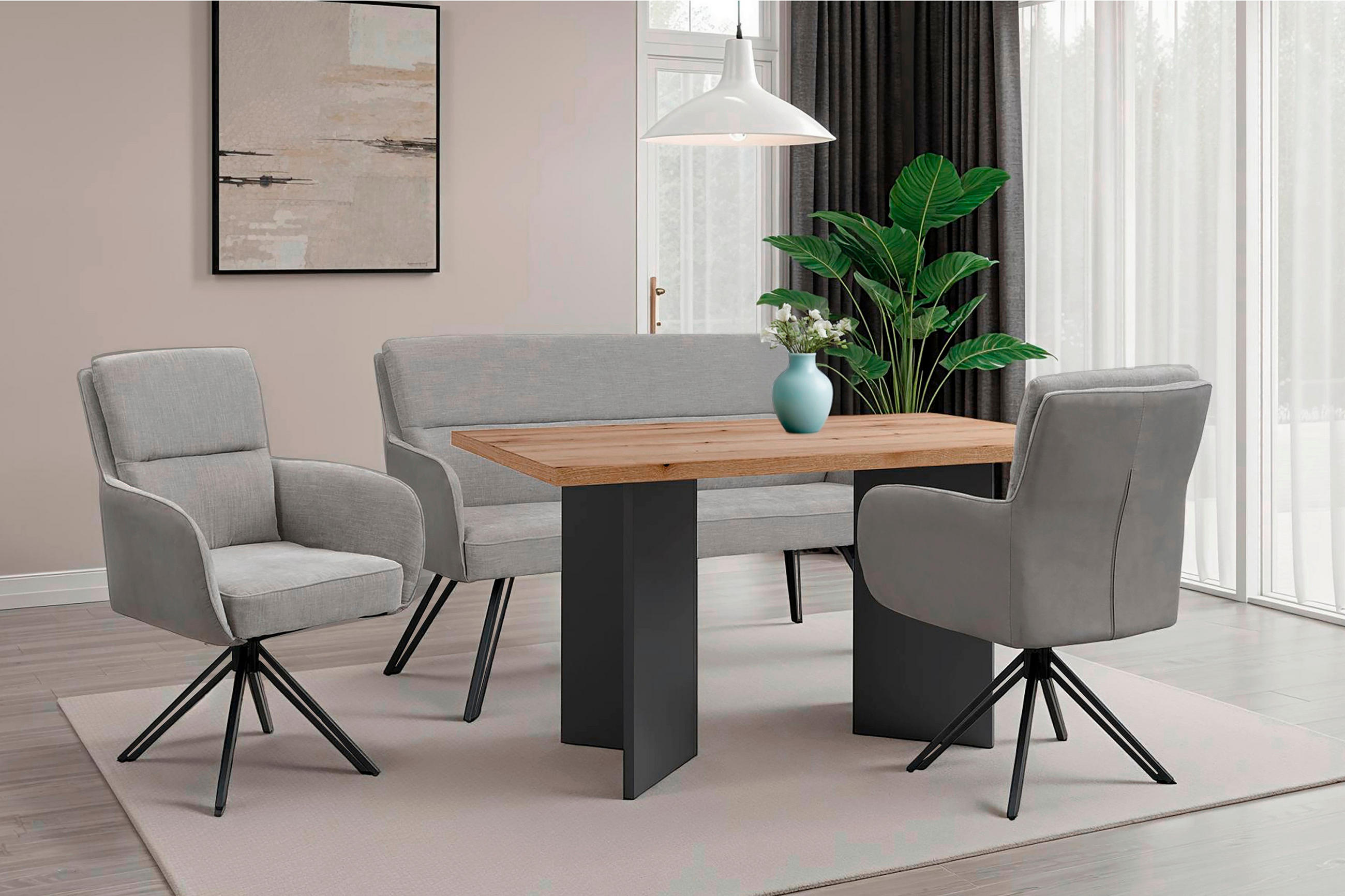 SITZBANK - Hellgrau/Schwarz, MODERN, Textil/Metall (140/94/67cm) - MID.YOU