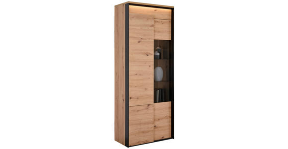 VITRINE in Schwarz, Eiche Artisan - Schwarz/Eiche Artisan, Design, Glas/Holzwerkstoff (76/200/41cm) - Hom`in