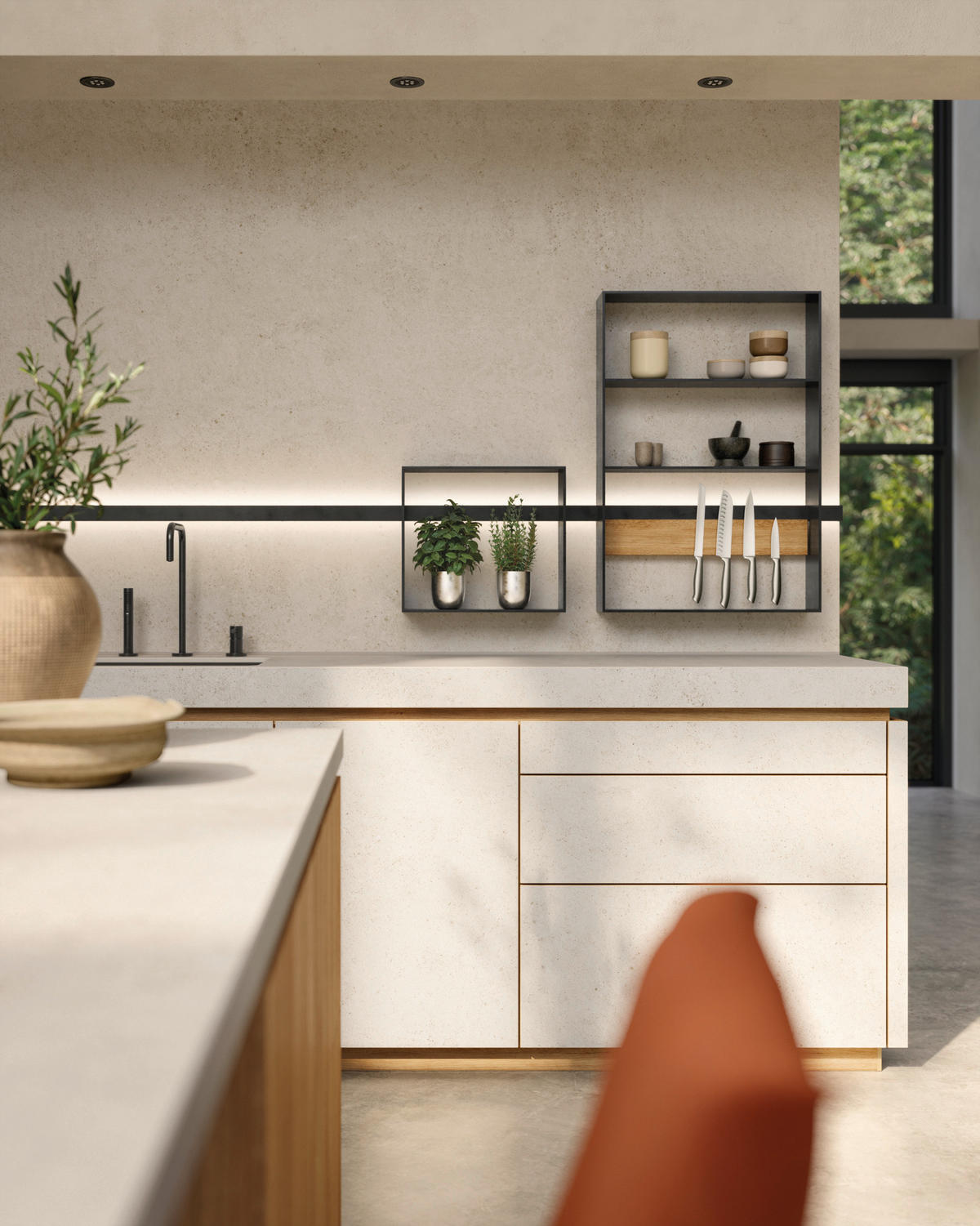 EINBAUKÜCHE   - Eichefarben, Design, Glas/Holz - Team 7