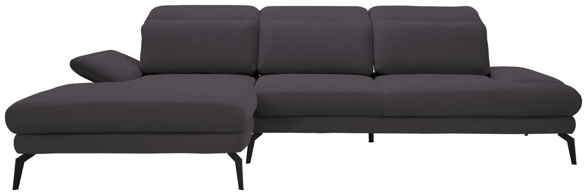 ECKSOFA in Flachgewebe Dunkelgrau  - Dunkelgrau/Schwarz, Design, Textil/Metall (180/289cm) - Stylife