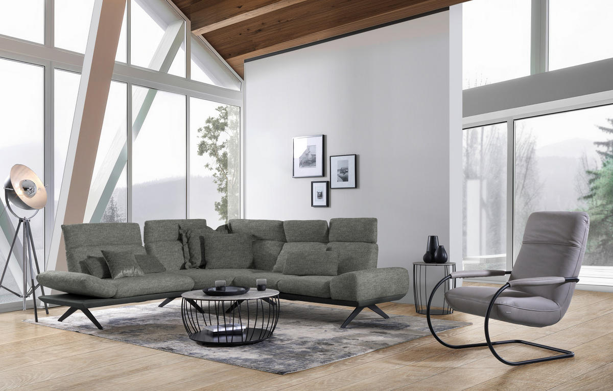 ECKSOFA Chenille, Flachgewebe Grau  - Schwarz/Grau, Design, Textil/Metall (239/270cm) - Koinor