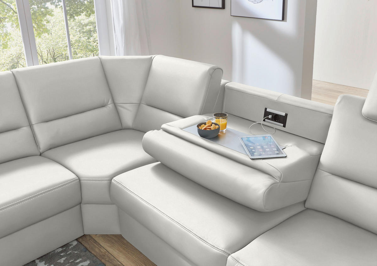 ECKSOFA in Echtleder Weiss  - Weiss/Beige, Design, Leder/Metall (249/288cm) - Beldomo Premium