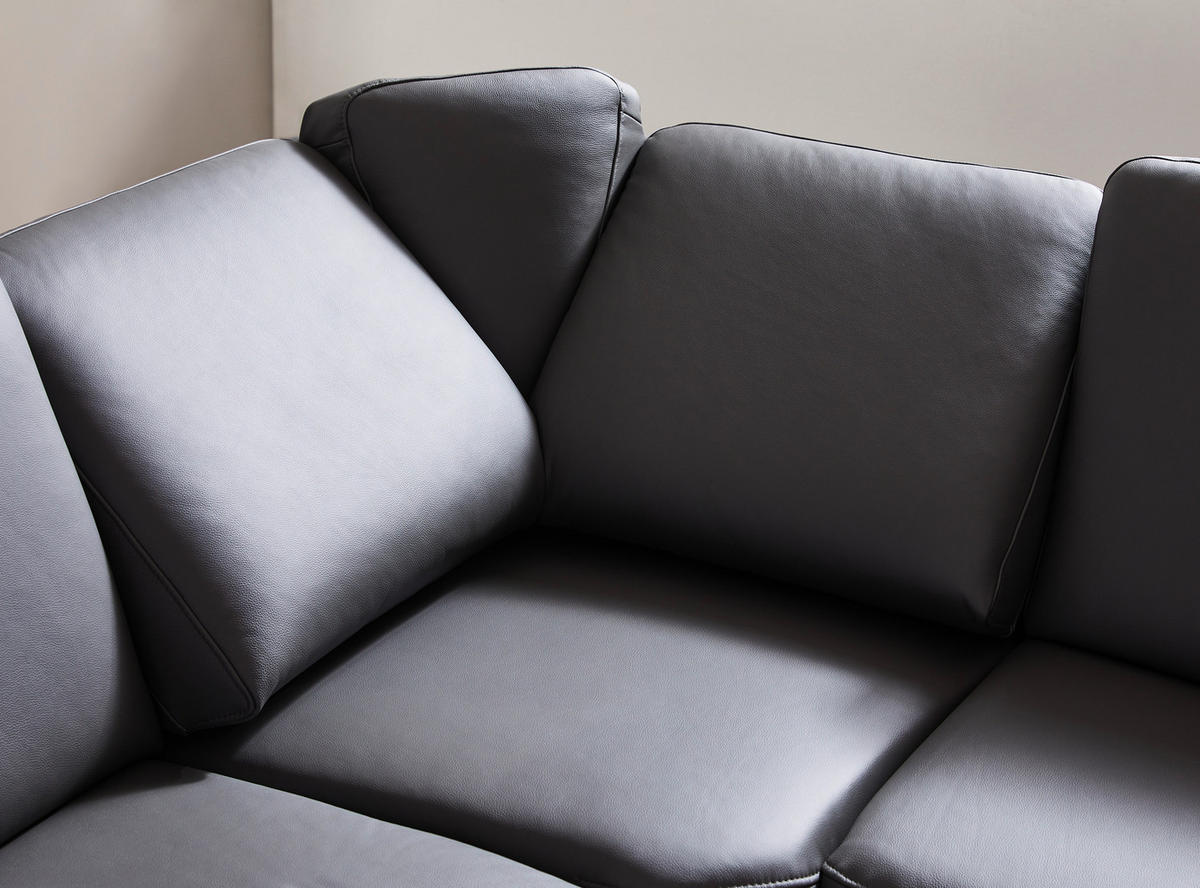 WOHNLANDSCHAFT Anthrazit Echtleder  - Anthrazit/Alufarben, KONVENTIONELL, Leder/Metall (165/329/239cm) - Beldomo Premium