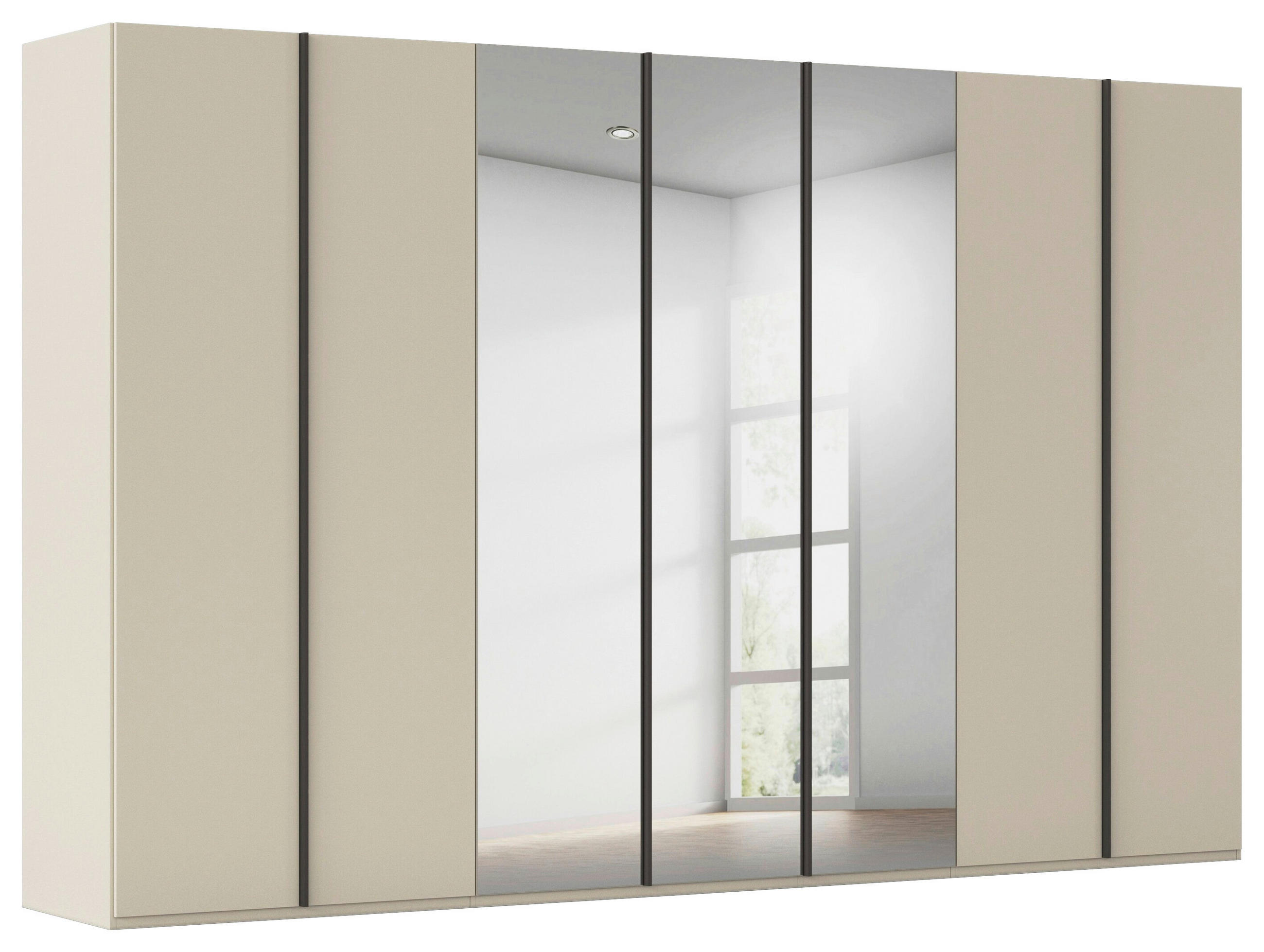 DREHTÜRENSCHRANK 350/235/61 cm,  in Weiß, 7-türig  - Graphitfarben/Weiß, Basics, Glas/Holzwerkstoff (350/235/61cm) - Novel