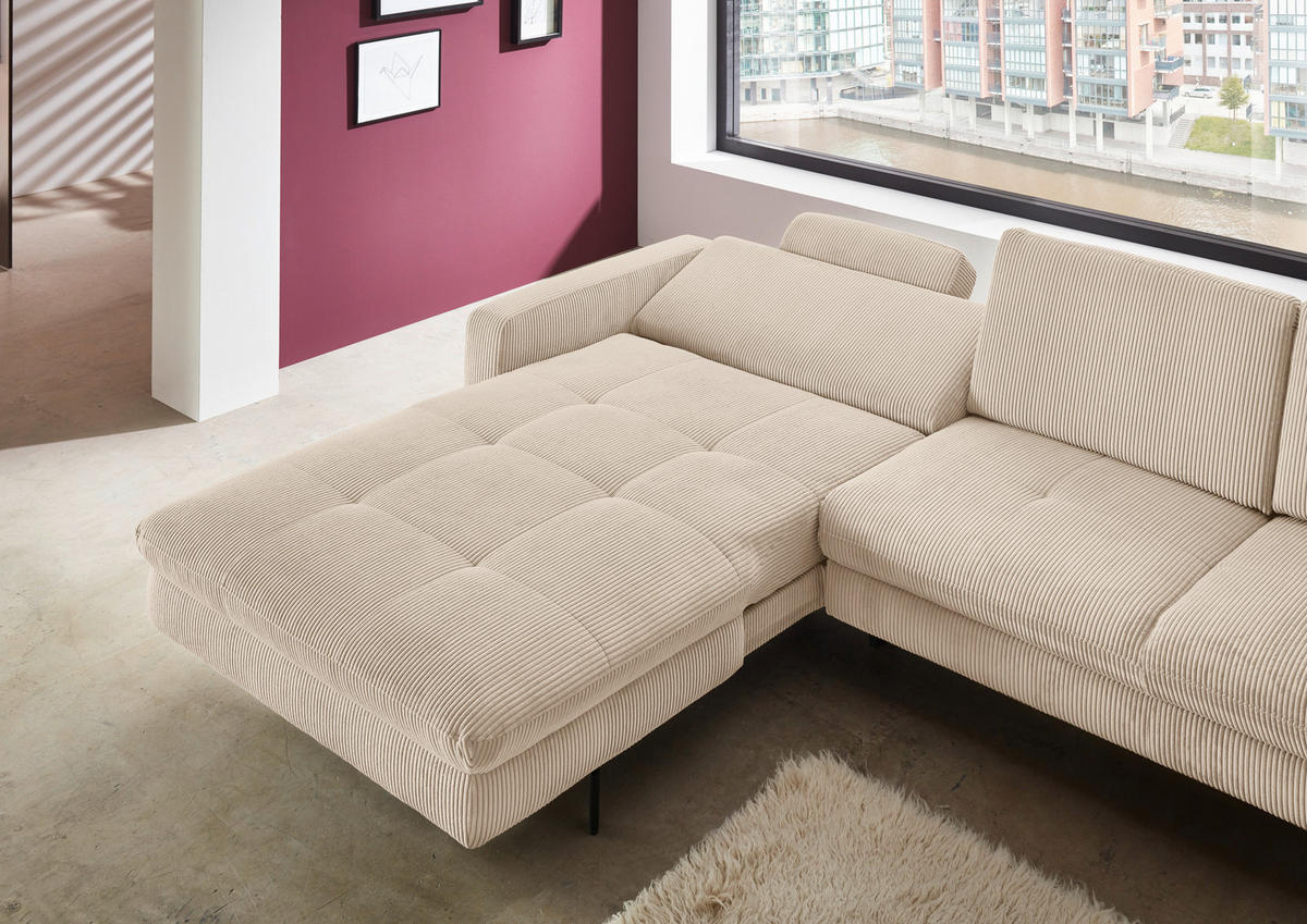 ECKSOFA in Cord Beige  - Beige/Schwarz, Design, Textil/Metall (178/302cm) - Beldomo Style