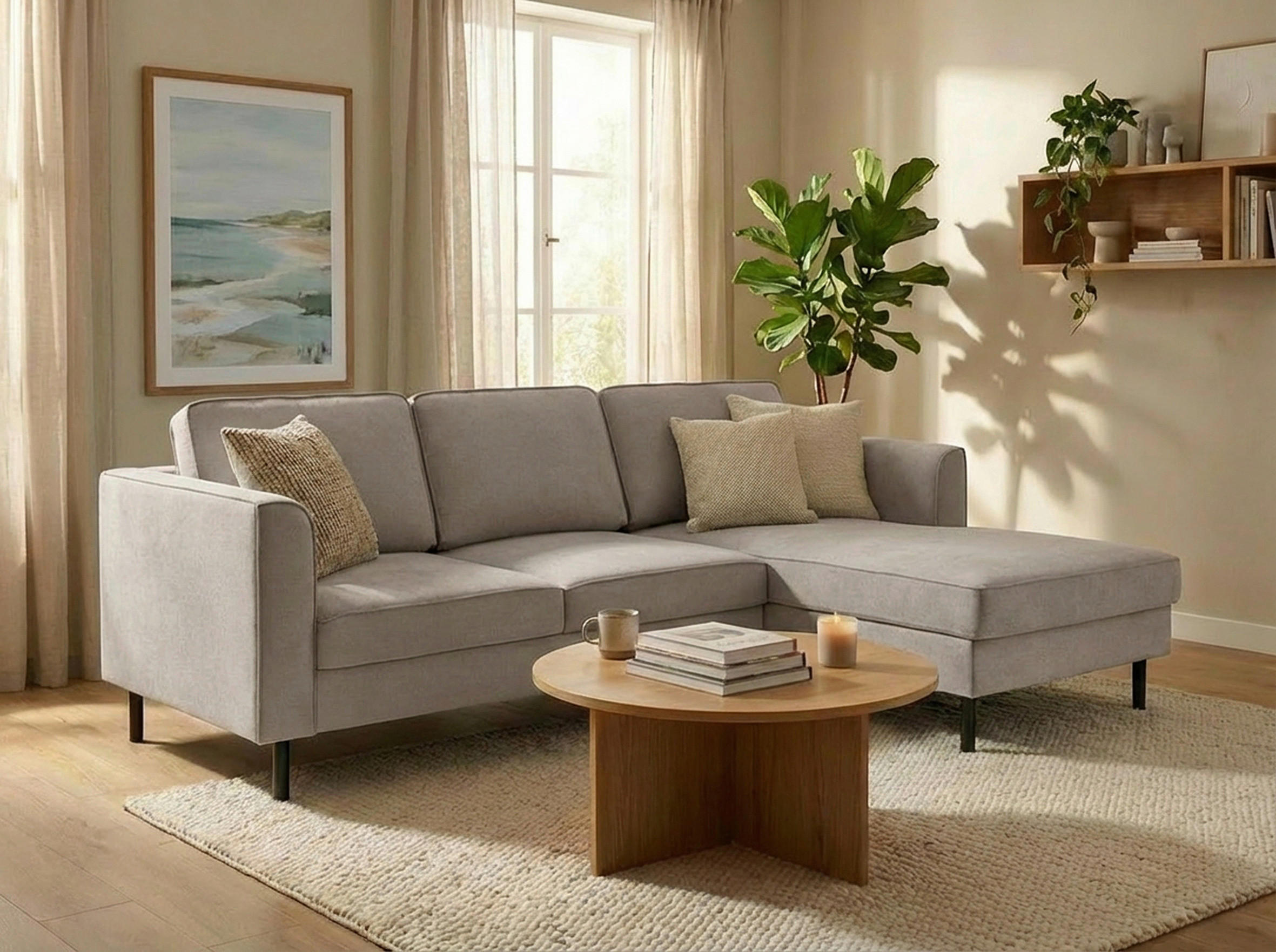 ECKSOFA  in Struktur Grau  232/161 cm  - Schwarz/Grau, MODERN, Textil/Metall (232/161cm) - Trendmanufaktur