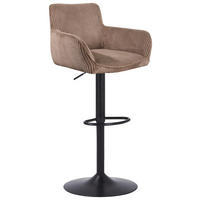 BARHOCKER Cord Schwarz, Hellbraun Eisen Sitzfläche 360° drehbar, inklusive Armlehnen  - Hellbraun/Schwarz, MODERN, Textil/Metall (55/91.5-113/52cm) - Livetastic