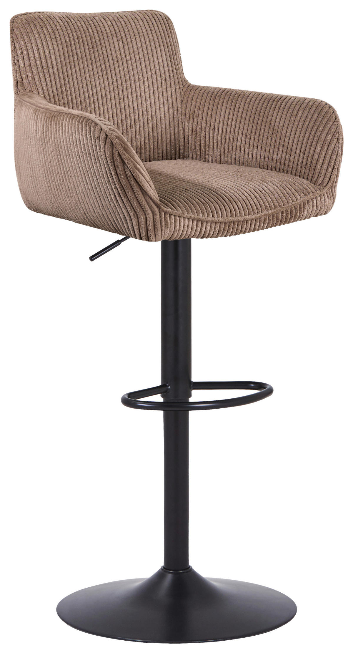 BARHOCKER Cord Schwarz, Hellbraun Eisen Sitzfläche 360° drehbar, inklusive Armlehnen  - Hellbraun/Schwarz, MODERN, Textil/Metall (55/91.5-113/52cm) - Livetastic