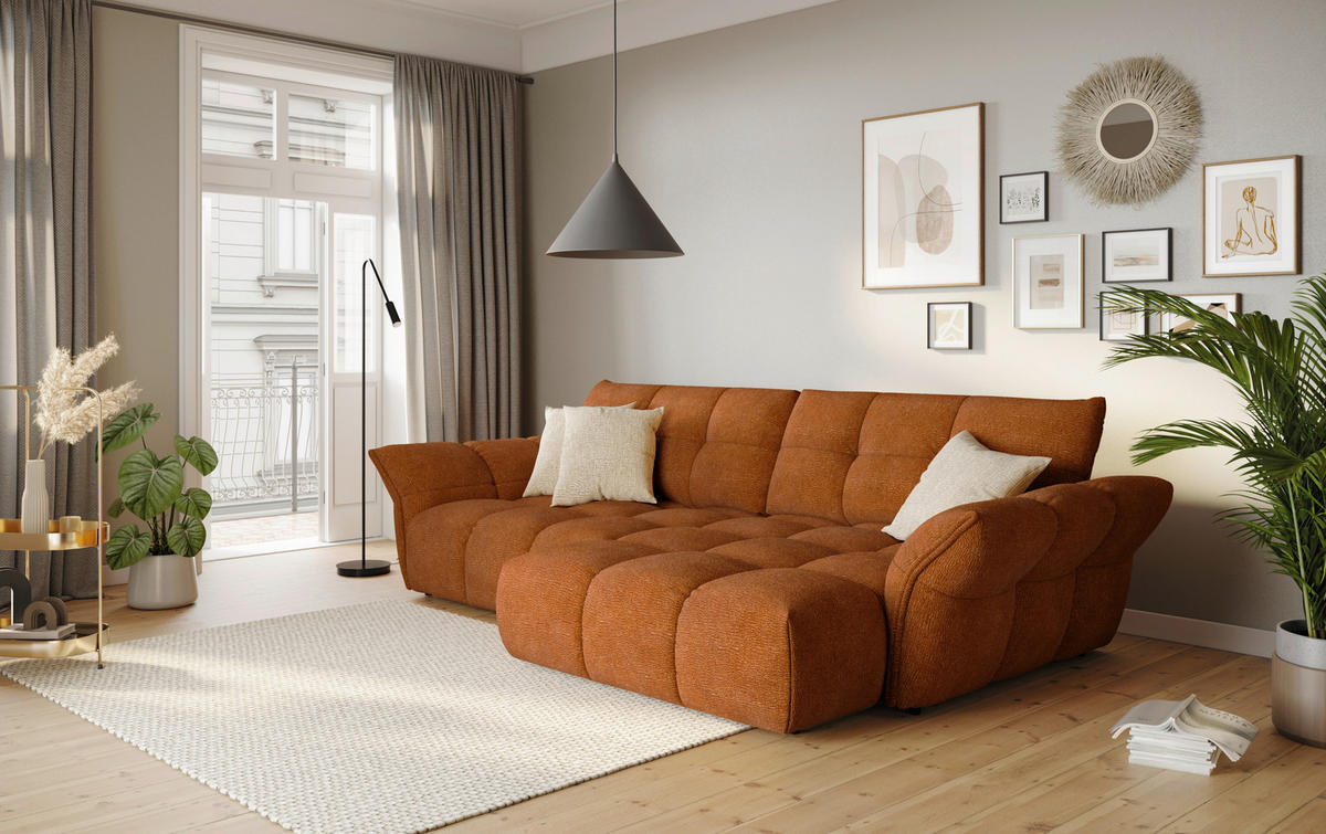 ECKSOFA  in Chenille Terracotta  312/177 cm  - Terracotta/Schwarz, Design, Kunststoff/Textil (312/177cm) - Welnova