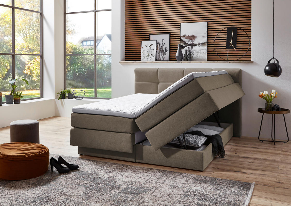 BOXSPRINGBETT 180/200 cm  Taupe  - Taupe/Schwarz, Konventionell, Kunststoff/Textil (180/200cm) - Carryhome